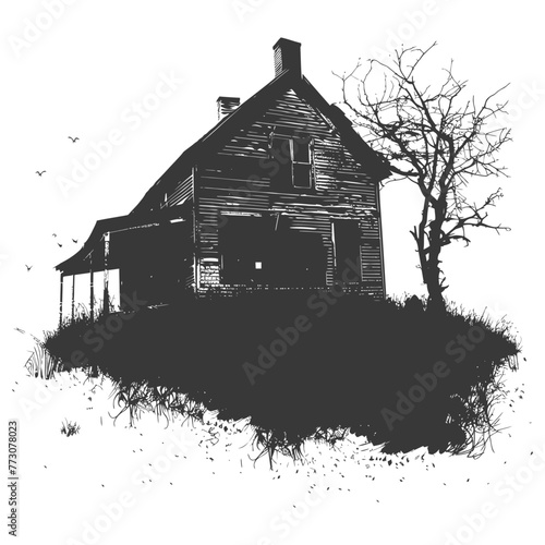silhouette abandoned home or house black color only