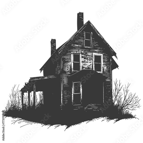 silhouette abandoned home or house black color only
