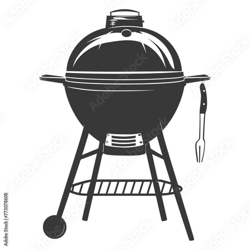 silhouette a barbecue grill offset smoker top down black color only