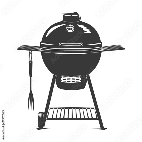 silhouette a barbecue grill offset smoker top down black color only