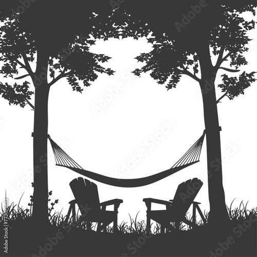 Silhouette a hammock and beach chairs of a zip line black color only