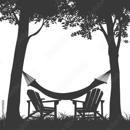 Silhouette a hammock and beach chairs of a zip line black color only