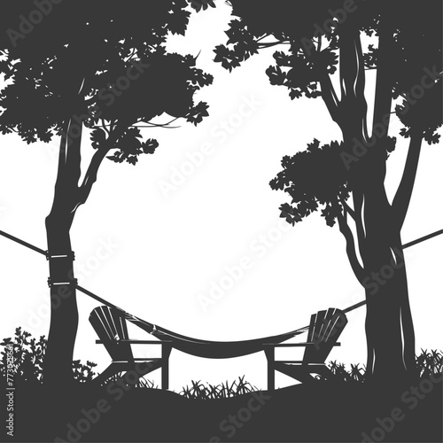 Silhouette a hammock and beach chairs of a zip line black color only