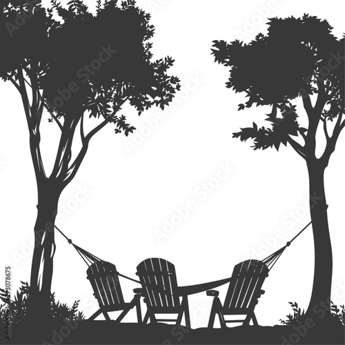 Silhouette a hammock and beach chairs of a zip line black color only