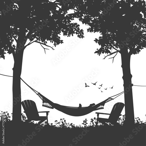 Silhouette a hammock and beach chairs of a zip line black color only