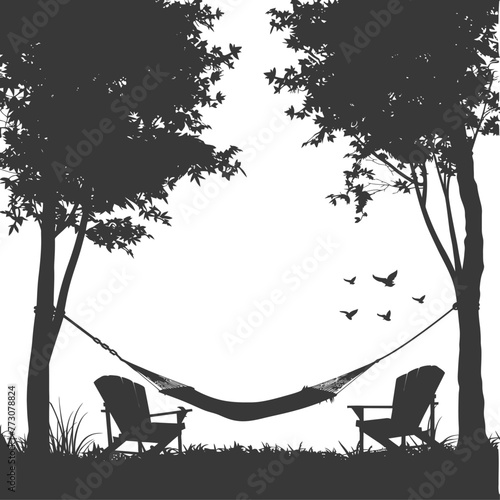 Silhouette a hammock and beach chairs of a zip line black color only