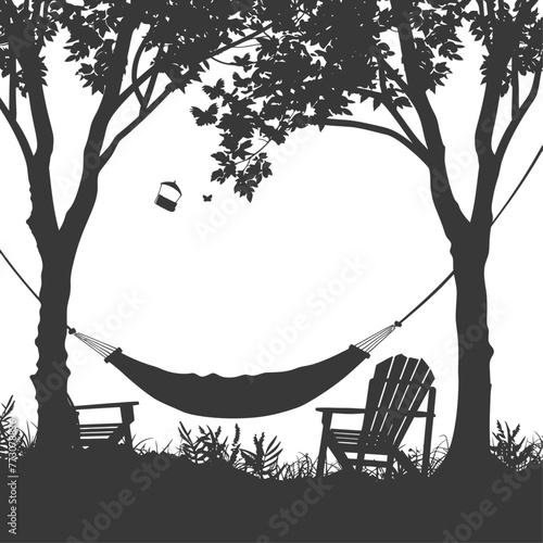 Silhouette a hammock and beach chairs of a zip line black color only