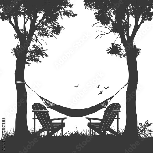 Silhouette a hammock and beach chairs of a zip line black color only