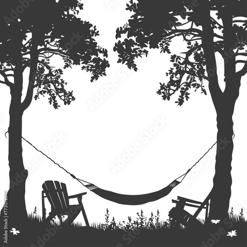 Silhouette a hammock and beach chairs of a zip line black color only