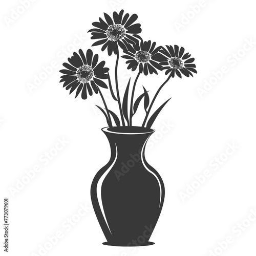 Silhouette aster flower in the vase black color only