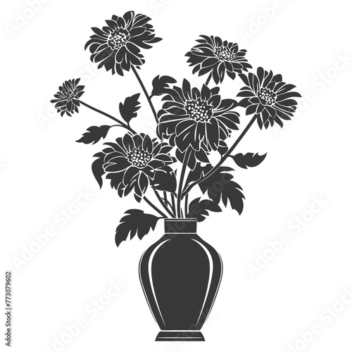 Silhouette aster flower in the vase black color only
