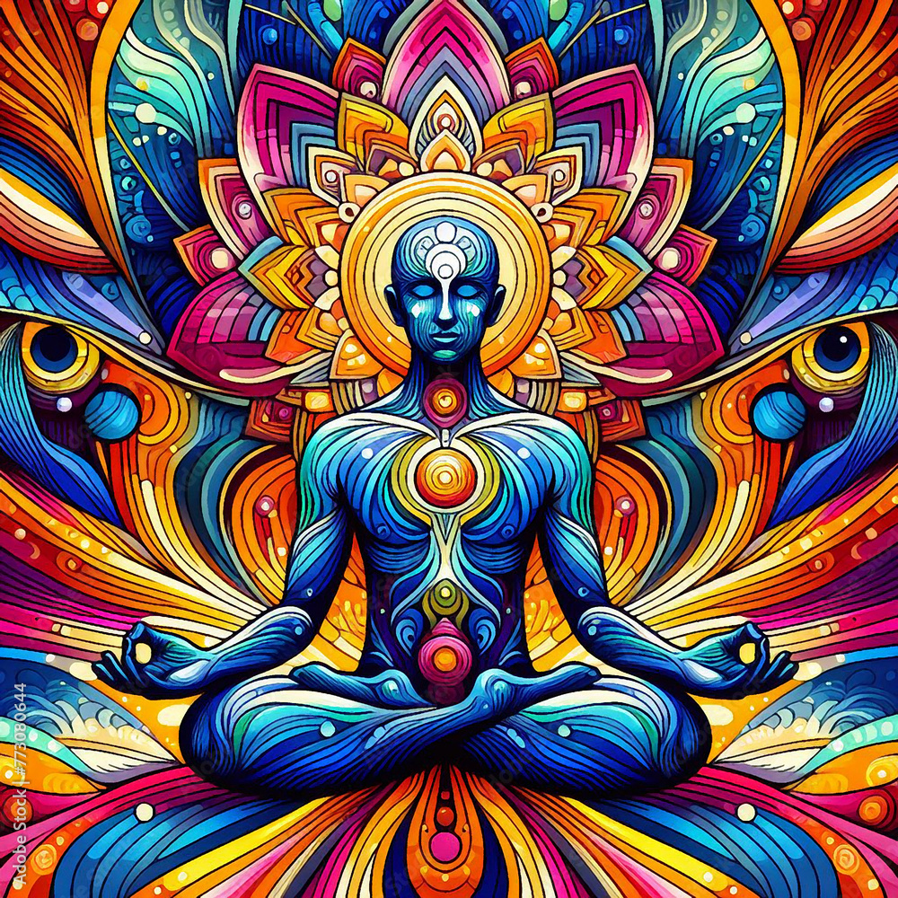 Meditation illustration created with colorful motifs
