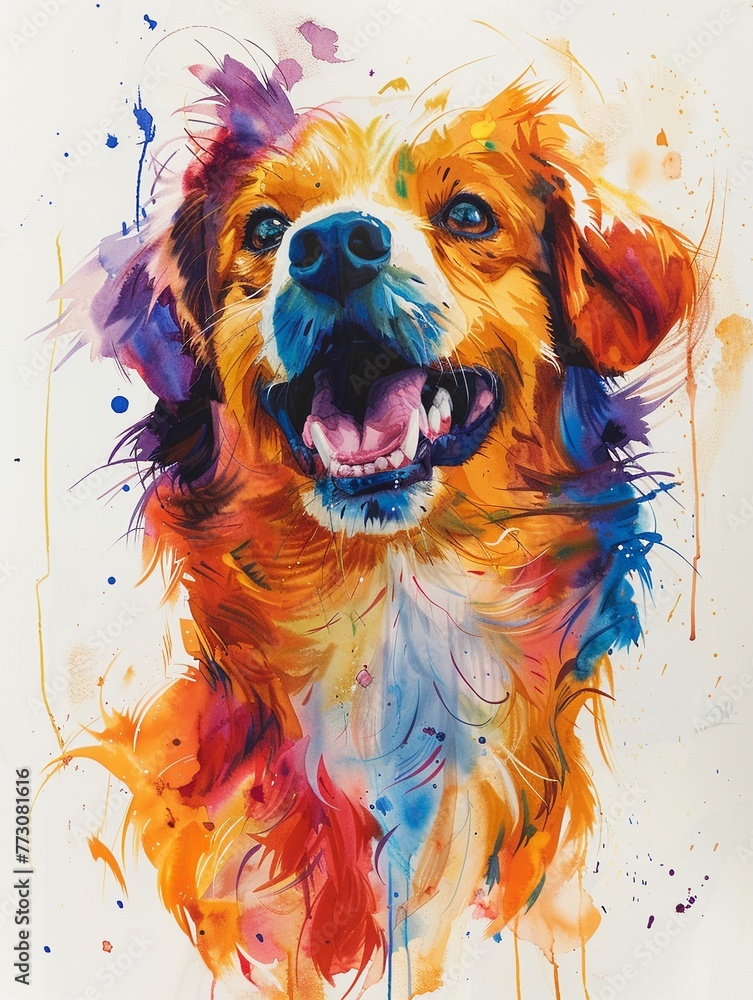 Bright and cute dog watercolor knolling, vibrant and playful, cheerfully detailed, charming display