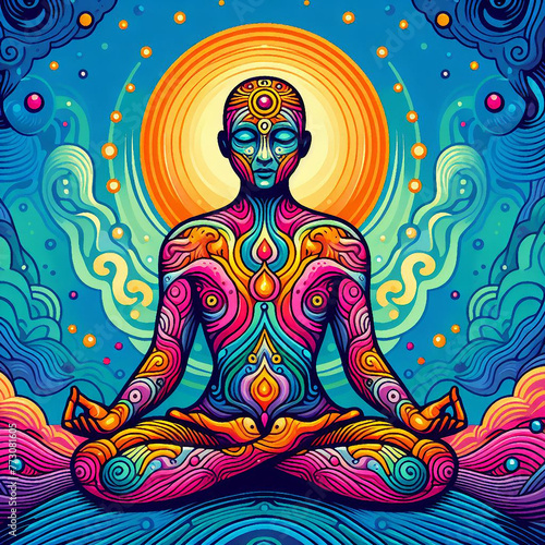 Meditation illustration created with colorful motifs 