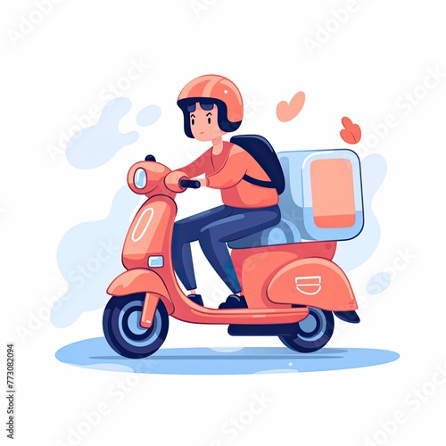 Cute Courier Delivery Package Cartoon  Icon Illustration. People Transportation Icon Concept Isolated Premium Vector. Flat Cartoon Style
