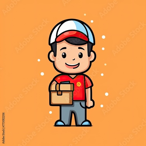 Cute Courier Delivery Package Cartoon  Icon Illustration. People Transportation Icon Concept Isolated Premium Vector. Flat Cartoon Style