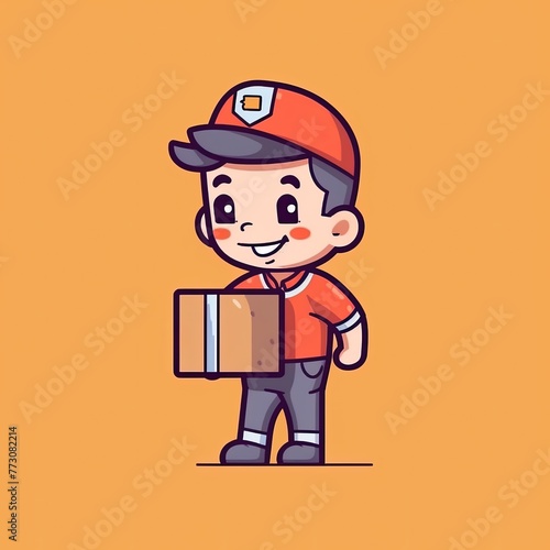 Cute Courier Delivery Package Cartoon  Icon Illustration. People Transportation Icon Concept Isolated Premium Vector. Flat Cartoon Style
