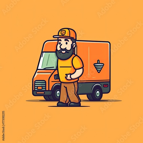 Cute Courier Delivery Package Cartoon  Icon Illustration. People Transportation Icon Concept Isolated Premium Vector. Flat Cartoon Style