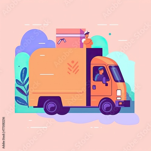 Cute Courier Delivery Package Cartoon  Icon Illustration. People Transportation Icon Concept Isolated Premium Vector. Flat Cartoon Style