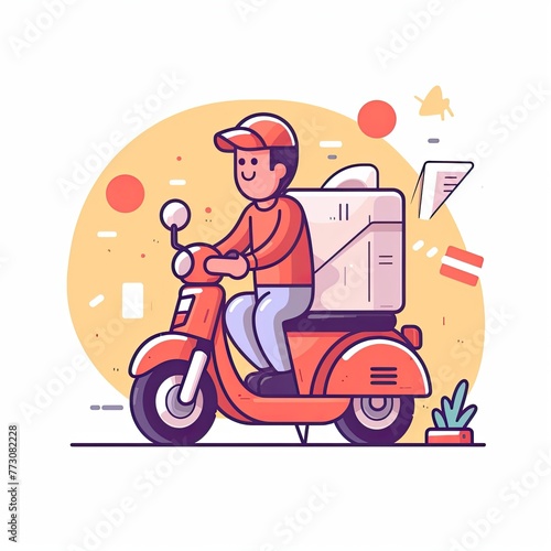 Cute Courier Delivery Package Cartoon  Icon Illustration. People Transportation Icon Concept Isolated Premium Vector. Flat Cartoon Style