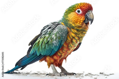 Parrot's Vibrant Plumage on Pure White