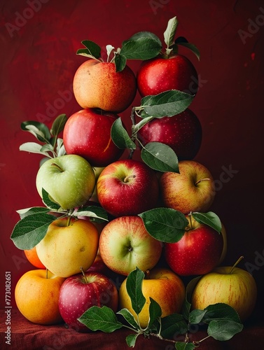 Transform traditional fruit photography with an over-the-shoulder shot capturing the colorful diversity of apples in a single frame Vibrant, crisp, and tantalizing