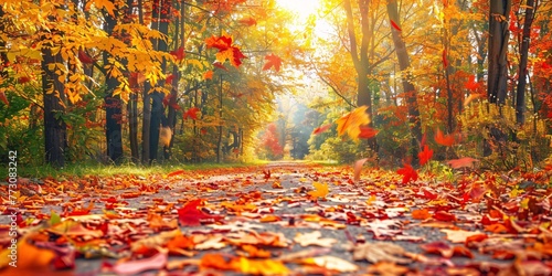 Autumn Leaves on a Path Generative AI