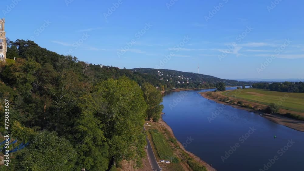dresden grand majestic castle by Elbe river Nice aerial top view flight drone dresden grand majestic castle by Elbe river Nice aerial top view flight drone