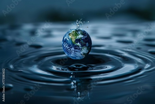 Water drop with Earth inside, concept of global water conservation and World Water Day