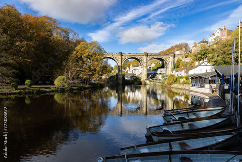 Knaresborough and the River Nidd with clear reflection of the viaduct