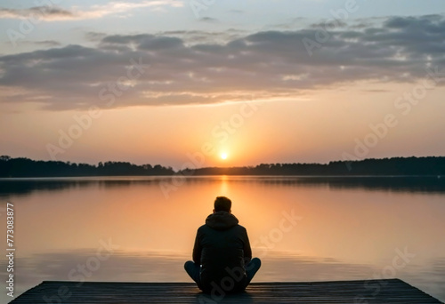 Serenity at Sunrise: Contemplation by the Lake