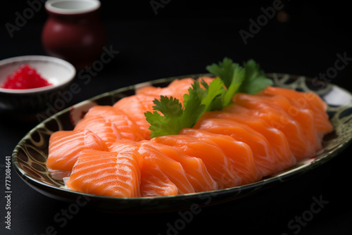 A plate of salmon sashimi generative AI