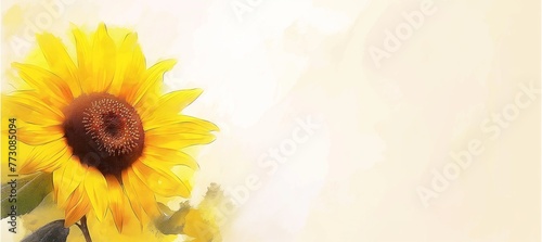 Watercolor painting of the close-up sunflower on light  color background.