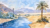 Aquatic Oasis A Serene River Amidst a Dry Desert Generative AI