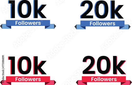 10k followers 20k followers pack in blue and red colors