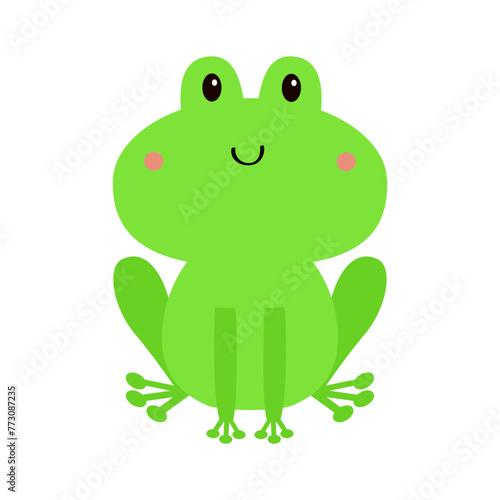 Green frog sitting icon. Cartoon kawaii baby animal character. Cute round face. Funny baby. Sticker print. Love greeting card. Happy Valentines day. Flat design. White background. Isolated. Vector