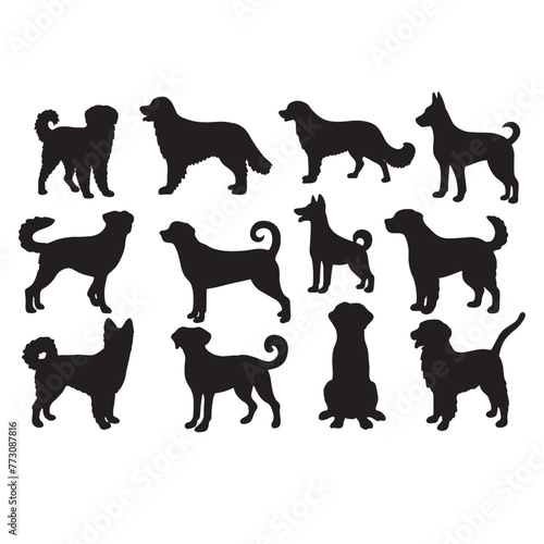 Isolated dogs on the white background. Dogs silhouettes. Vector EPS 10.	