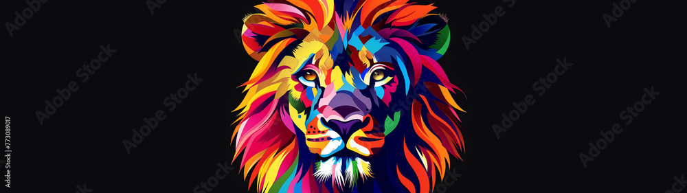Colorful Abstract Lion Head Art on Black Background Colorful Abstract Lion Head Art on Black Background