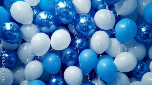 Blue and White Balloons Floating in the Air