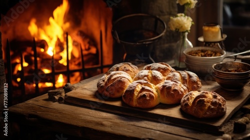 Warm homemade baking on a Danish kitchen. In the style of hygge