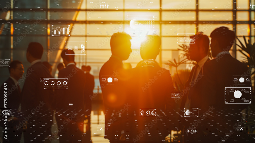 Elegant business atmosphere with a modern digital interface. Elegant business atmosphere with a modern digital interface.