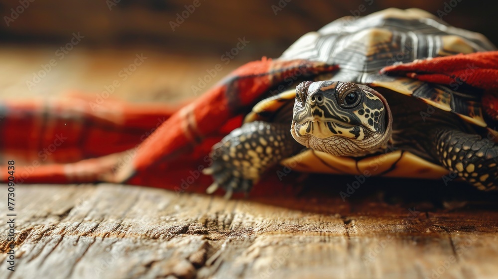 Naklejka premium Whimsical image of a turtle decked out in a superhero cape, ready for a slow-motion adventure