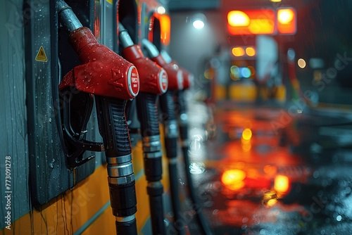 Fuel pumps on gas station close up shot