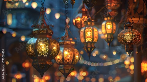 Quranic calligraphy adorning lantern lights for festive celebration ai image