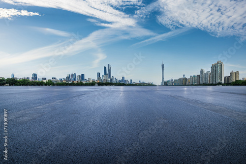 Asphalt road square and city skyline with modern buildings in Guangzhou