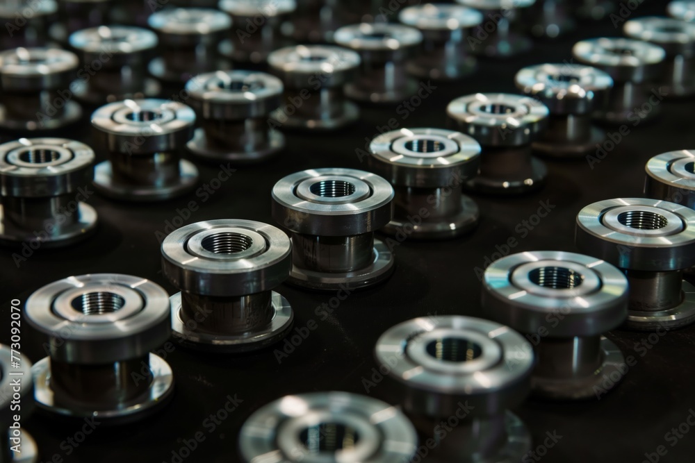 industrial bearings arranged in a pattern on black surface industrial bearings arranged in a pattern on black surface