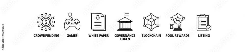 IGO banner web icon vector illustration concept of initial game offering with icon of crowdfunding, gamefi, white paper, governance token, blockchain, pool rewards and listing IGO banner web icon vector illustration concept of initial game offering with icon of crowdfunding, gamefi, white paper, governance token, blockchain, pool rewards and listing