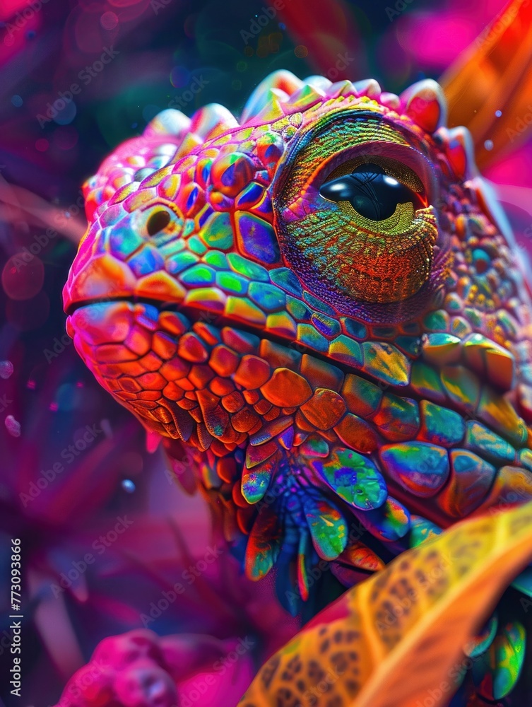 Closeup 3D image of animal in sustainable action, vivid eco colors