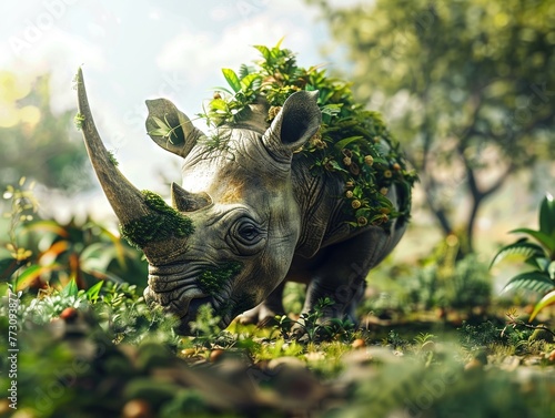 3D depiction of animal contributing to ecofriendly activity, close and detailed