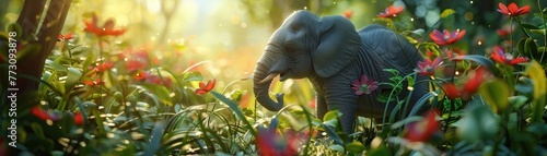 3D closeup of an animal in ecofriendly activity  green and vibrant scene